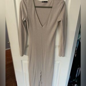Zara Cream Long Sleeve knitted Ribbed Dress